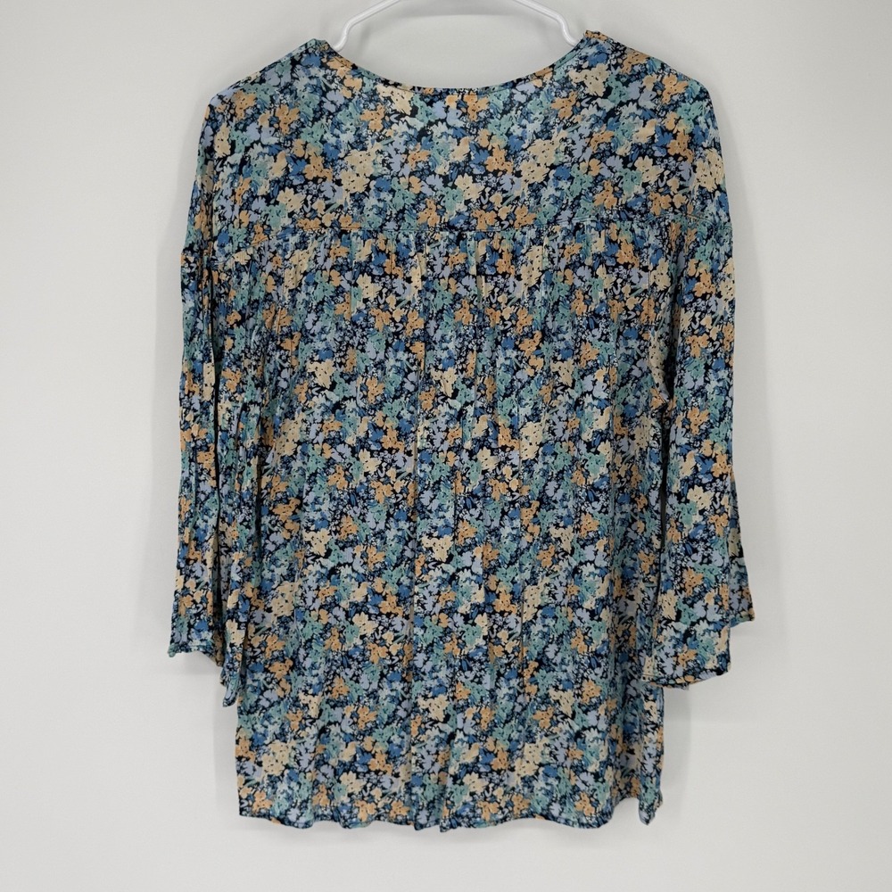 J Jill Shirt Women's Small Blue Floral Peasant Festival Boho Cottagecore Silky - Picture 6 of 6